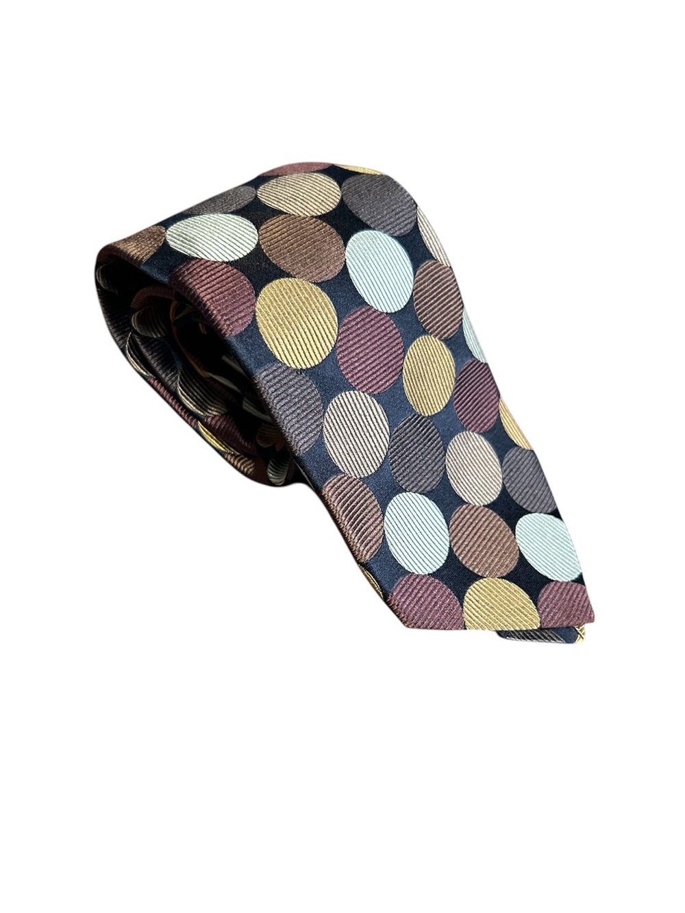 Retro Ted Baker Silk Tie | Multi Brown & Gold Circles | Polka Dot Neck Tie